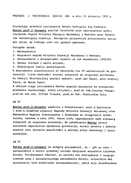 Plik:Protokol z posiedzenia Senatu AGH w dniu 31 sierpnia 1993 roku.pdf