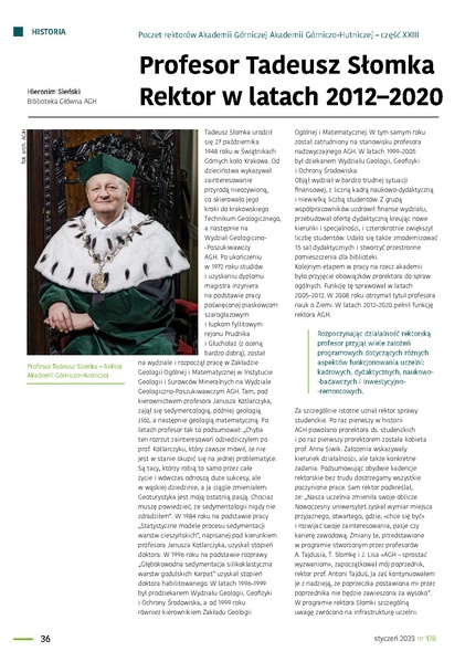 Plik:23 Poczet rektorow - Tadeusz Slomka Rektor w latach 2012-2020.pdf