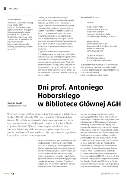 Plik:Dni prof. Antoniego Hoborskiego w Bibliotece Glownej AGH.pdf