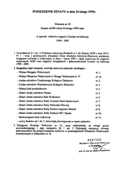 Plik:Uchwala nr 10 Senatu AGH z dnia 24 lutego 1999 roku w sprawie wyborow na kadencje 1999 - 2002.pdf