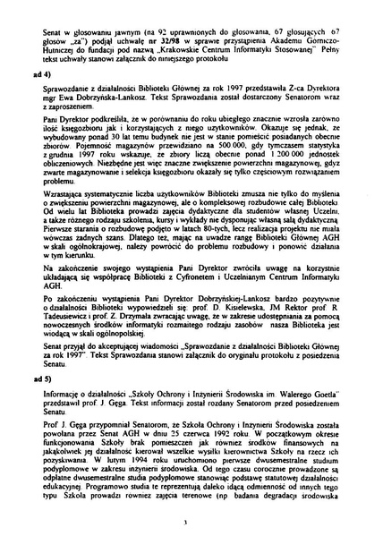 Plik:Protokol z posiedzenia Senatu AGH w dniu 27 maja 1998 r - informacja o dzialalnosci Szkoly.pdf