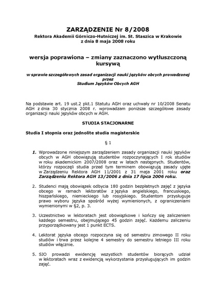 Plik:Zarządzenie nr 8 2008 Rektora Akademii Górniczo-Hutniczej im. St. Staszica w Krakowie z dnia 8 maja 2008 roku.pdf