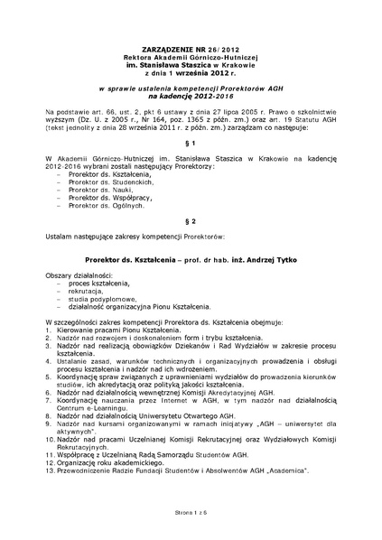 Plik:Zarzadzenie nr 26 2012 Rektora AGH z dnia 1 wrzesnia 2012 r.pdf