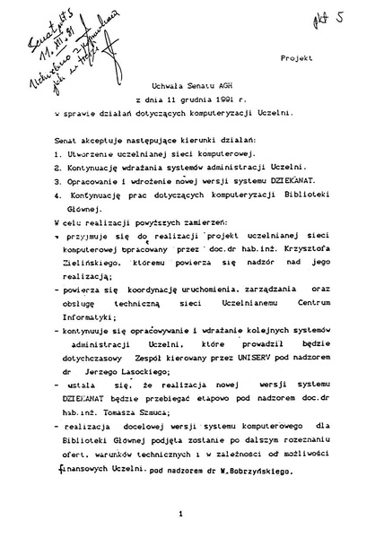 Plik:Uchwała Senatu AGH z dnia 11 grudnia 1991 r. w sprawie działań dotyczących komputeryzacji Uczelni.pdf