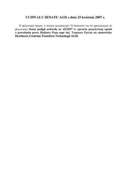 Plik:Uchwala nr 42 2007 Senatu AGH z dnia 25 kwietnia 2007 r.pdf