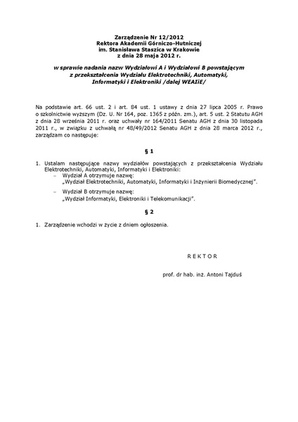 Plik:Zarzadzenie nr 12 2012 Rektora AGH z dnia 28 maja 2012 r.pdf