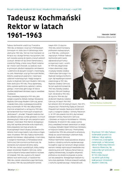 Plik:13 Poczet rektorow - Tadeusz Kochmanski Rektor w latach 1961–1963.pdf