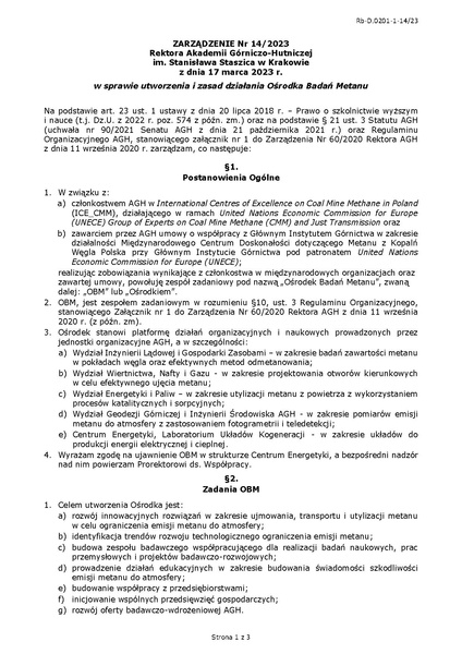 Plik:Zarzadzenie nr 14 2023 Rektora AGH w Krakowie z dnia 17 marca 2023 r.pdf