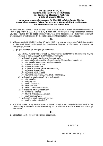 Plik:Zarzadzenie nr 74 2022 Rektora AGH z dnia 19 grudnia 2022 r.pdf