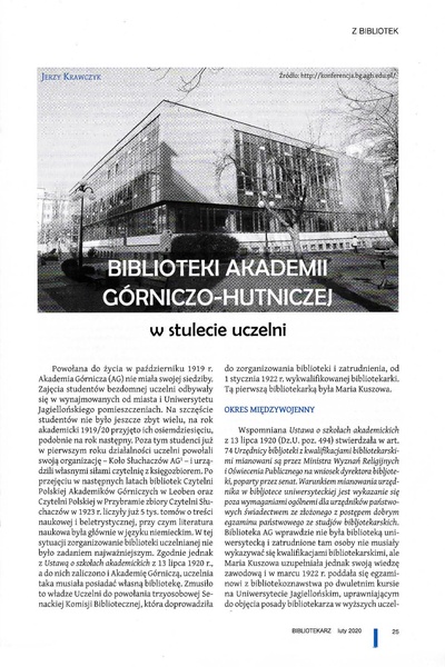 Plik:Biblioteki AGH w stulecie uczelni, J. Krawczyk, Bibliotekarz 2 2020, .pdf
