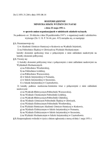 Plik:Rozporzadzenie Ministra Szkol Wyzszych i Nauki z dnia 22 maja 1951 r.pdf
