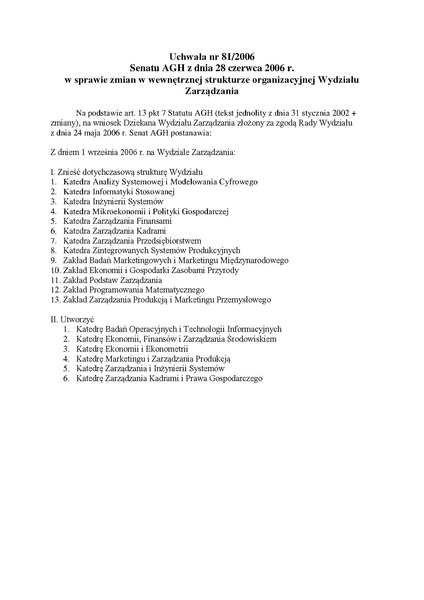 Plik:Uchwała nr 81 2006 Senatu AGH z dnia 28 czerwca 2006 r.pdf