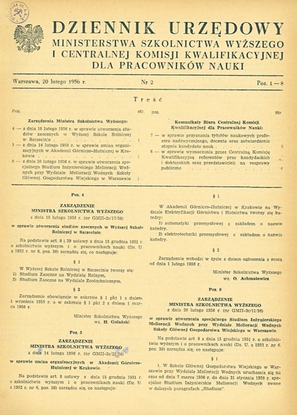 Plik:Zarzadzenie Ministra Szkolnictwa Wyzszego z dnia 14 lutego 1956 r.pdf